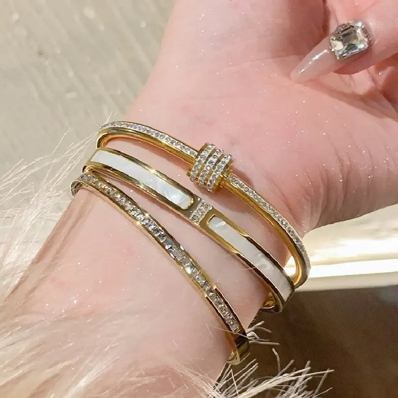 1PC Titanium Steel Stainless Steel Inlaid Zircon Gold Plated Bracelet,