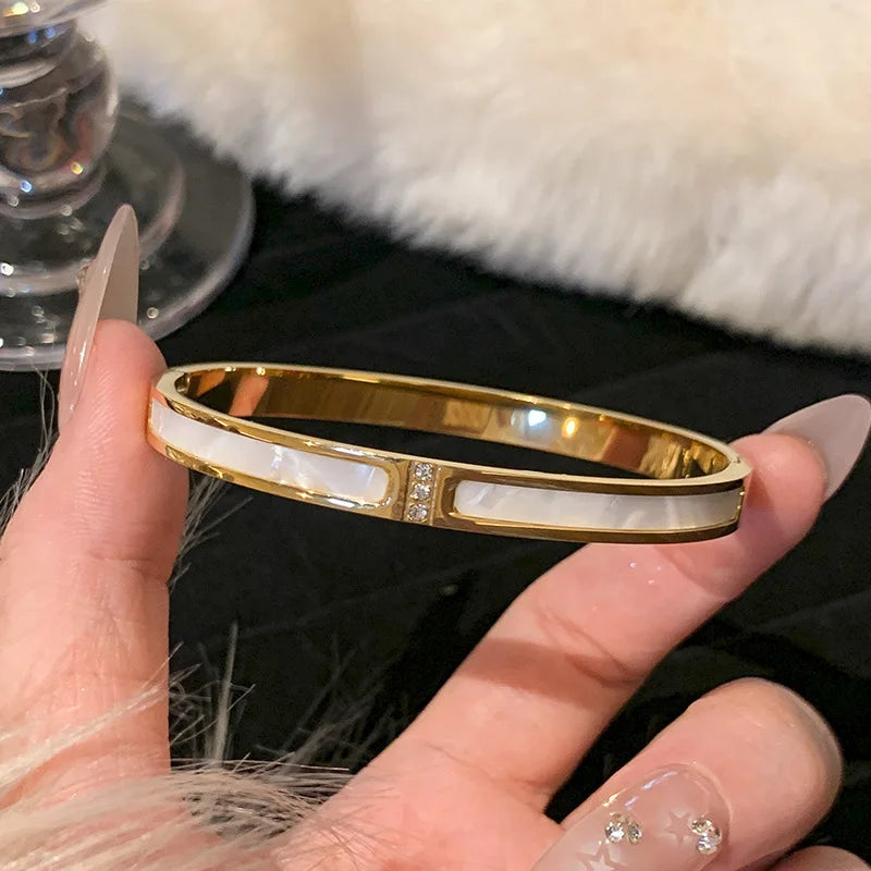 1PC Titanium Steel Stainless Steel Inlaid Zircon Gold Plated Bracelet,