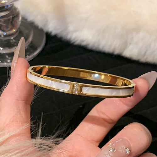 1PC Titanium Steel Stainless Steel Inlaid Zircon Gold Plated Bracelet,