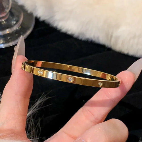 1PC Titanium Steel Stainless Steel Inlaid Zircon Gold Plated Bracelet,