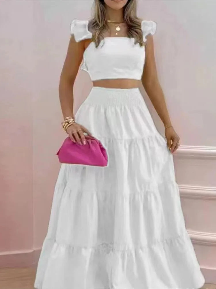 New Sexy Solid Two Suit Dress Women's Fashion Casual Loose Top Maxi