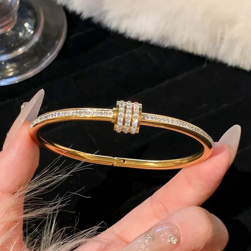 1PC Titanium Steel Stainless Steel Inlaid Zircon Gold Plated Bracelet,