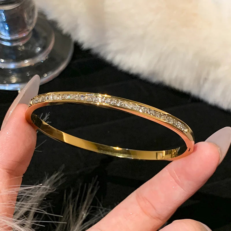 1PC Titanium Steel Stainless Steel Inlaid Zircon Gold Plated Bracelet,