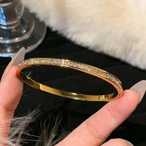 1PC Titanium Steel Stainless Steel Inlaid Zircon Gold Plated Bracelet,