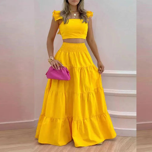 New Sexy Solid Two Suit Dress Women's Fashion Casual Loose Top Maxi