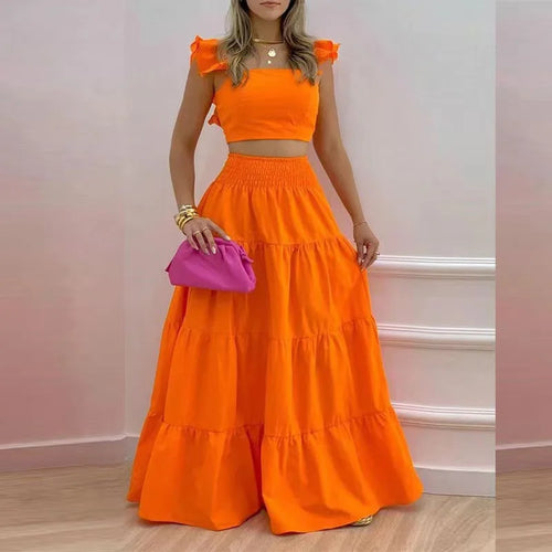 New Sexy Solid Two Suit Dress Women's Fashion Casual Loose Top Maxi