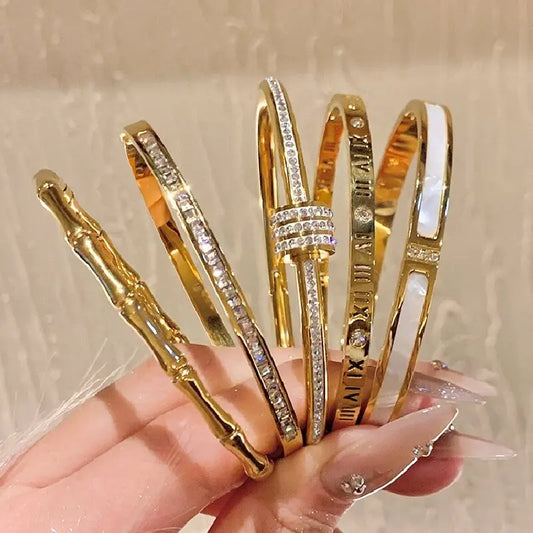 1PC Titanium Steel Stainless Steel Inlaid Zircon Gold Plated Bracelet,