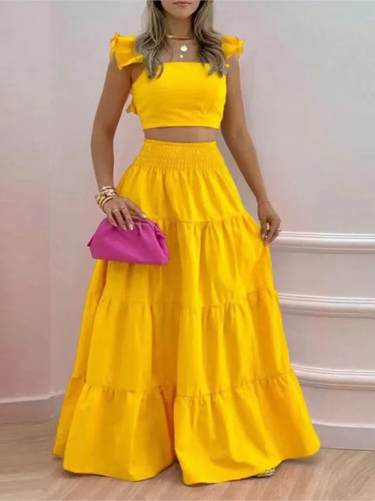 New Sexy Solid Two Suit Dress Women's Fashion Casual Loose Top Maxi