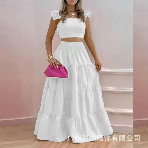 New Sexy Solid Two Suit Dress Women's Fashion Casual Loose Top Maxi